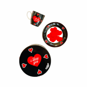 Xícara Porcelana Cafezinho + Pires I Love You + Lata