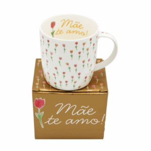 Caneca Porcelana Mãe Te Amo Tulipa + Caixa