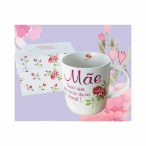 Caneca Porcelana Mãe Tudo Que Sou Floral + Gift Box
