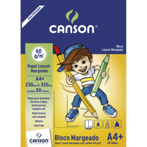Papel Canson Layout Escolar Margeado A4+ 60G Bloco com 50 folhas
