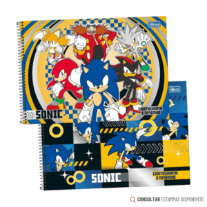Caderno de Desenho Espiral Capa Dura Sonic 80 Folhas