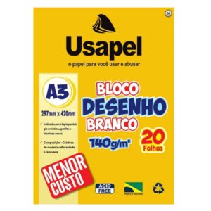 Papel Criativo A3 Branco 140G Bloco 20 Folhas Usapel
