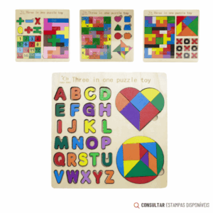 Brinquedo Educativo Quebra-Cabeça Tabuleiro 3 em 1